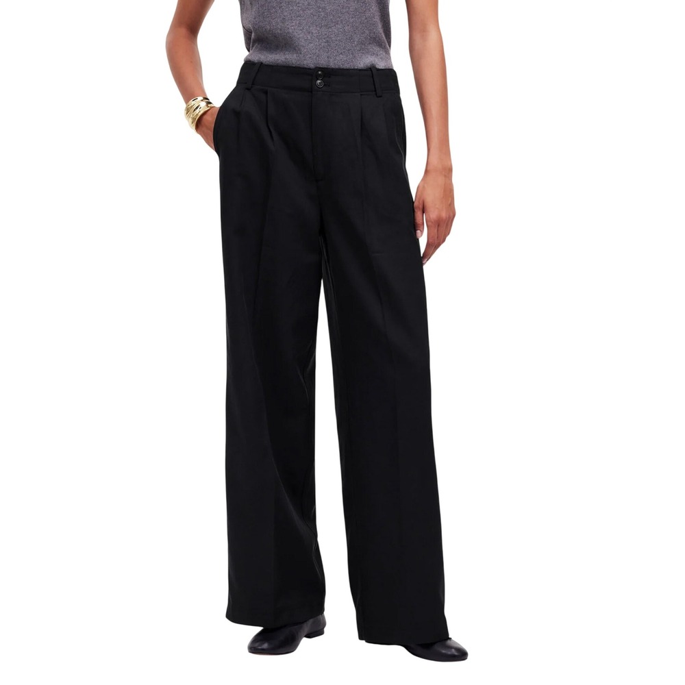 Madewell Black The Harlow Wide Leg Trouser High Rise Pant Drapey Twill Size 12